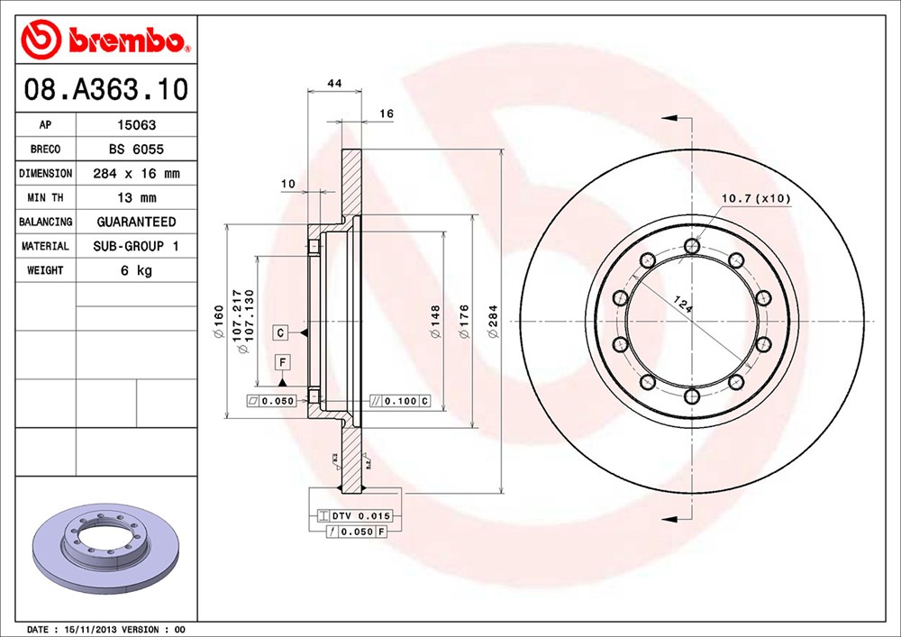 Tarcza hamulcowa BREMBO 08.A363.10