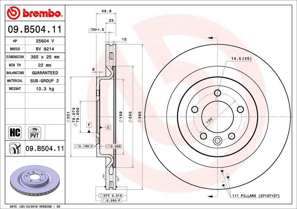 Tarcza hamulcowa BREMBO 09.B504.11