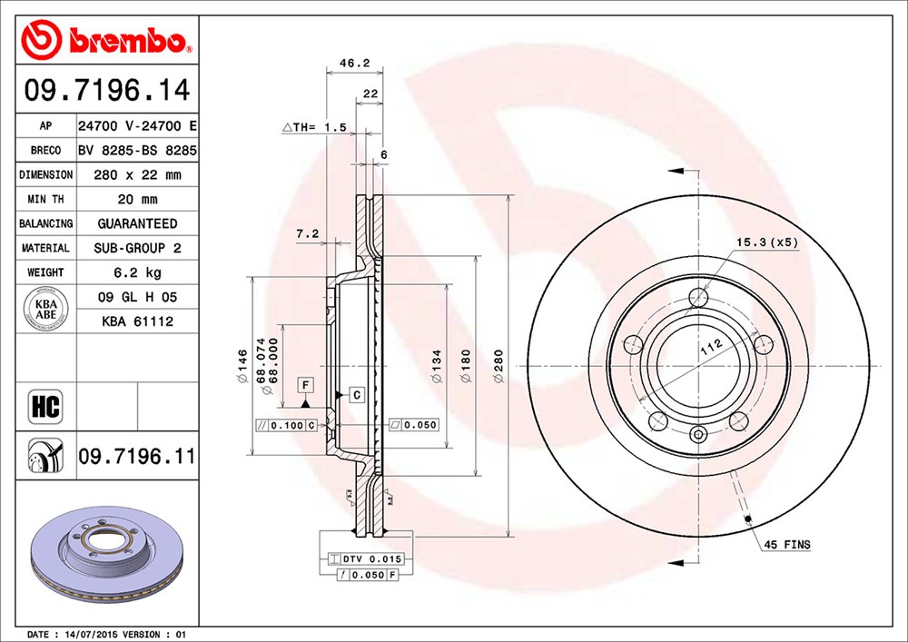 Tarcza hamulcowa BREMBO 09.7196.11