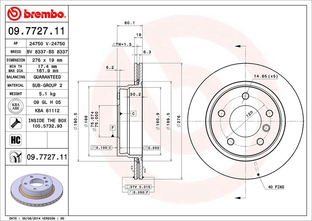 Tarcza hamulcowa BREMBO 09.7727.11