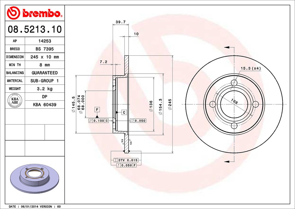 Tarcza hamulcowa BREMBO 08.5213.10