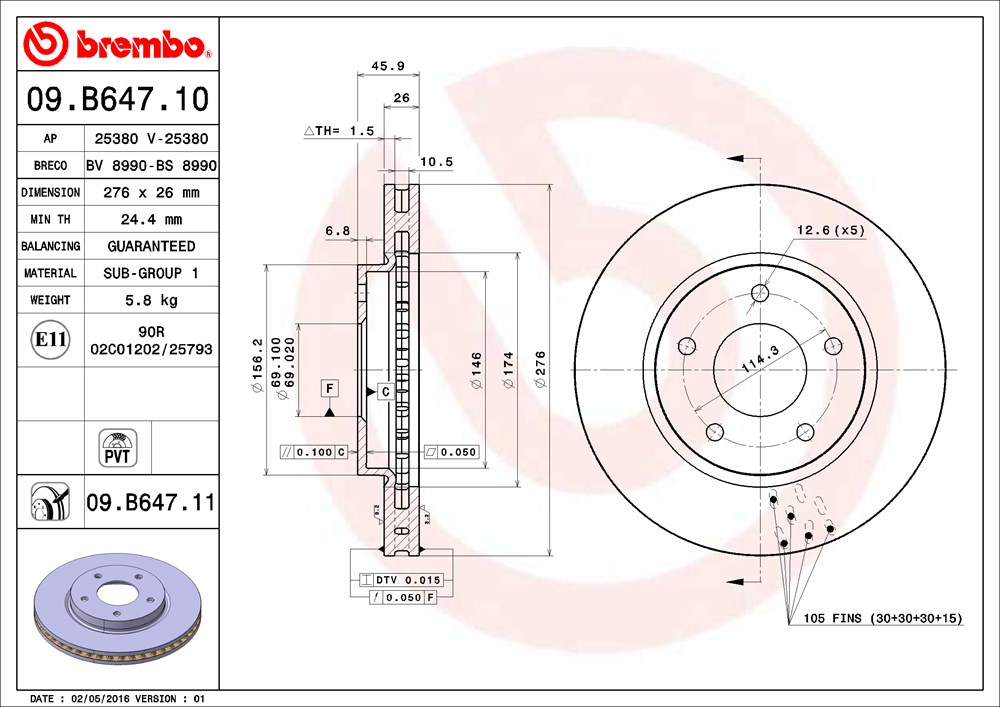 Tarcza hamulcowa BREMBO 09.B647.10