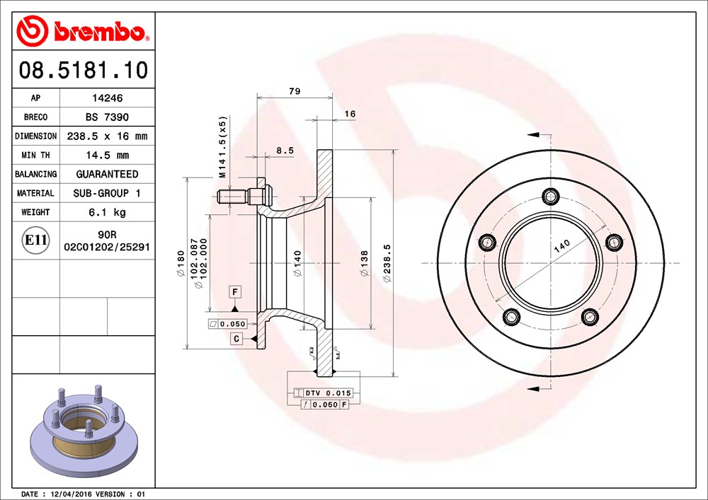Tarcza hamulcowa BREMBO 08.5181.10