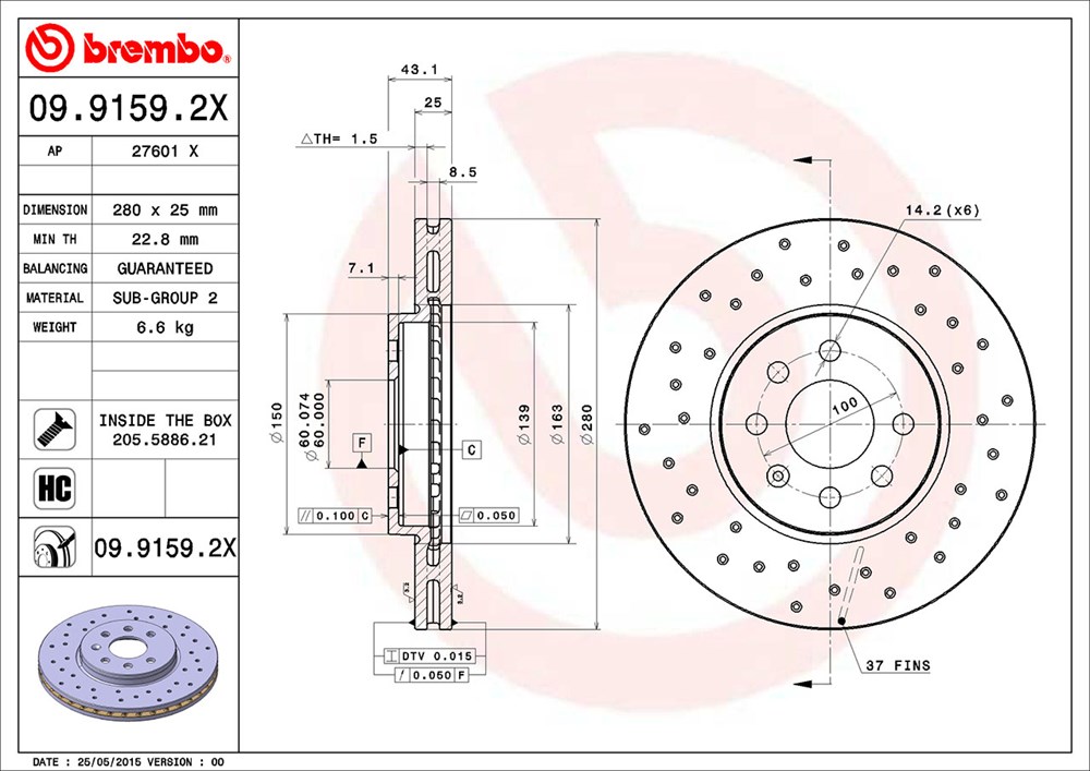 Tarcza hamulcowa BREMBO 09.9159.2X