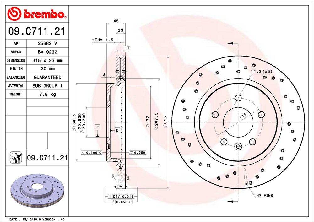 Tarcza hamulcowa BREMBO 09.C711.21