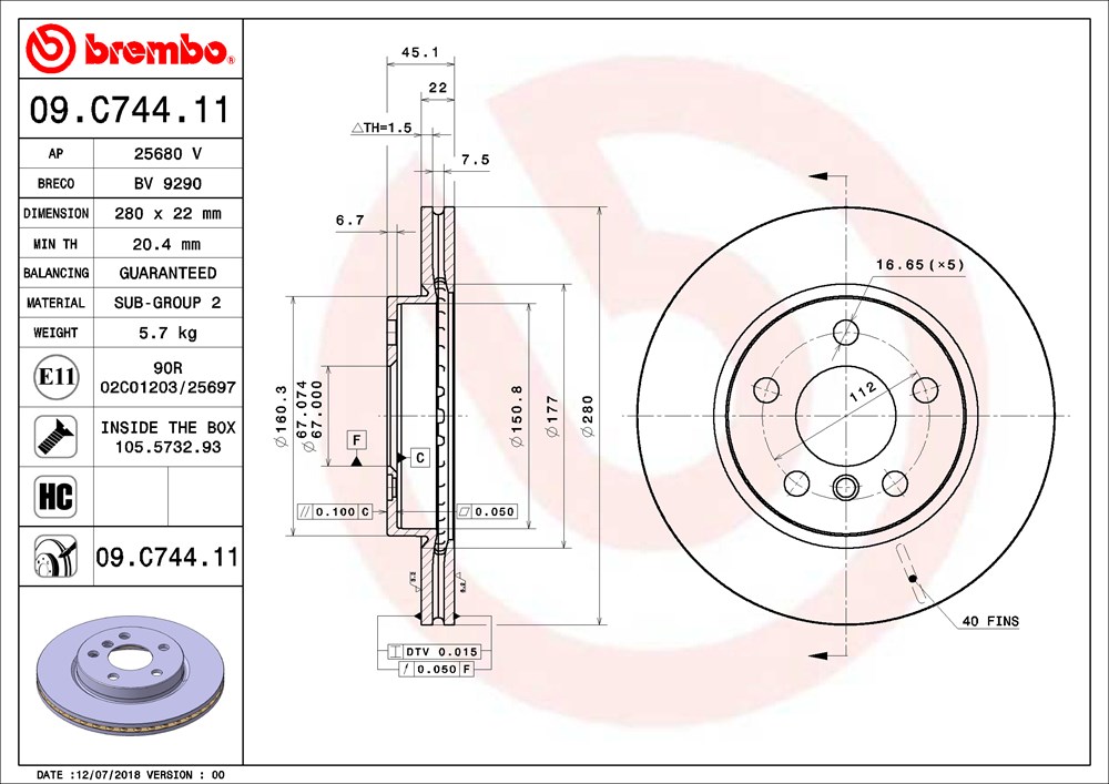 Tarcza hamulcowa BREMBO 09.C744.11