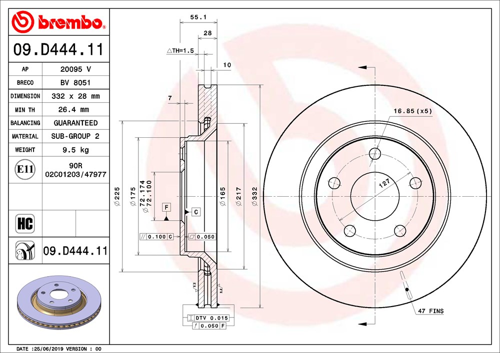 Tarcza hamulcowa BREMBO 09.D444.11