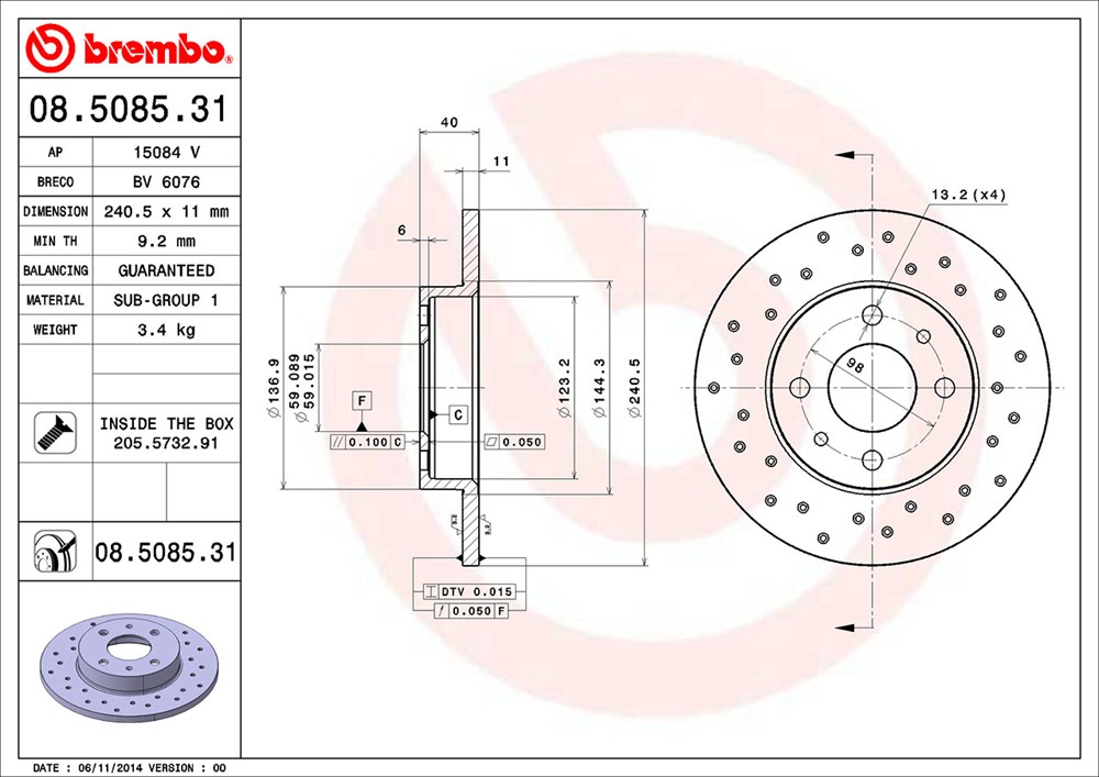 Tarcza hamulcowa BREMBO 08.5085.31
