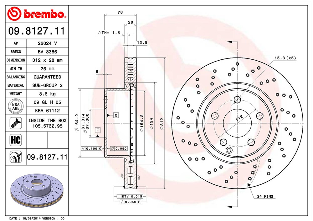 Tarcza hamulcowa BREMBO 09.8127.11