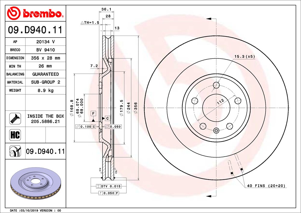Tarcza hamulcowa BREMBO 09.D940.11