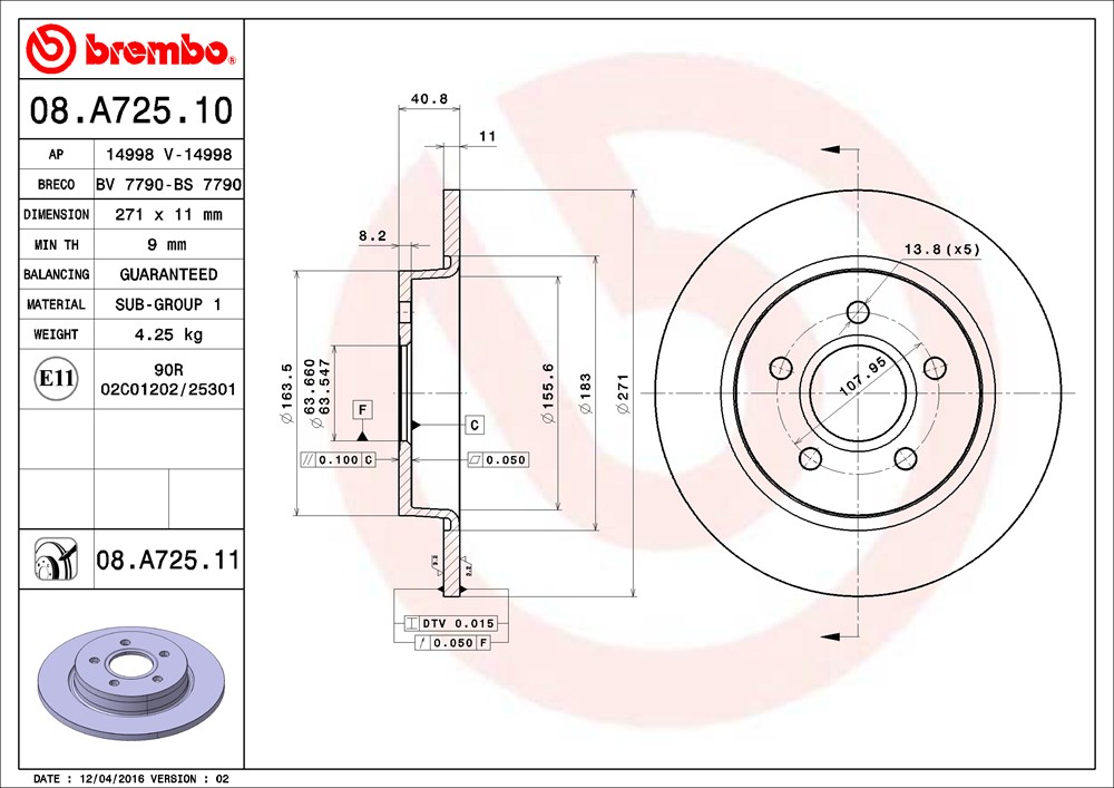 Tarcza hamulcowa BREMBO 08.A725.11
