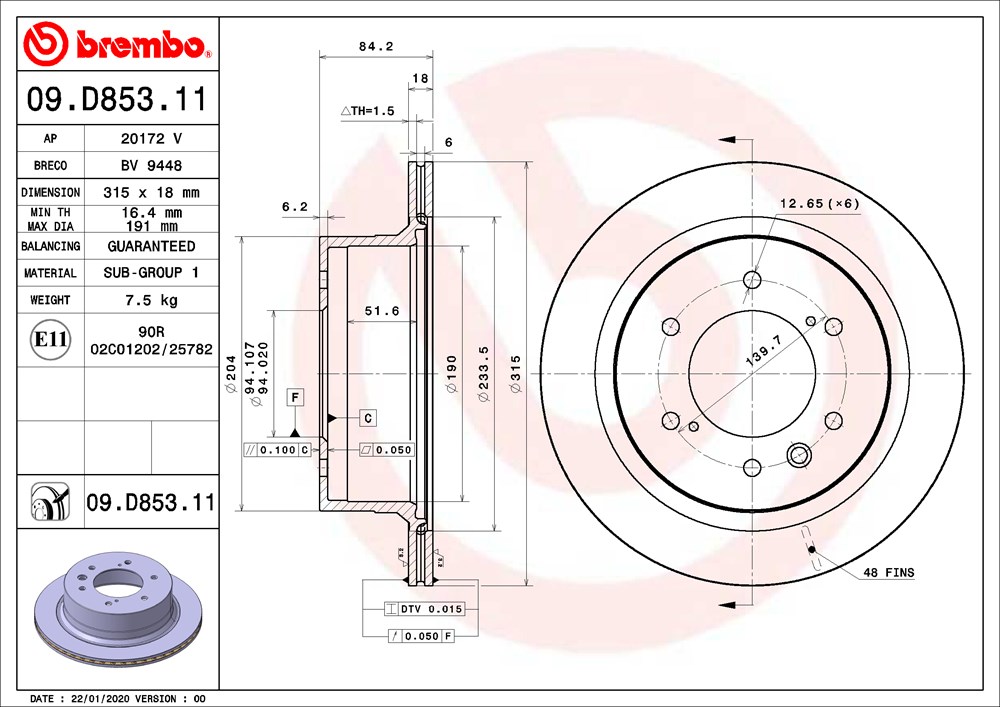 Tarcza hamulcowa BREMBO 09.D853.11