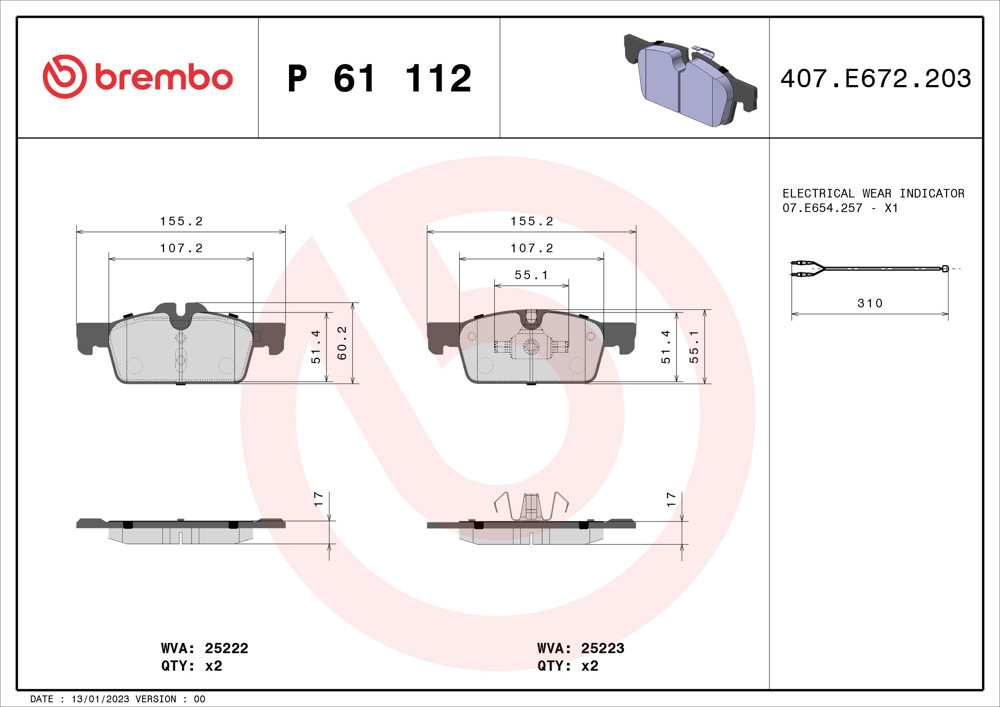 Klocki hamulcowe BREMBO P 61 112