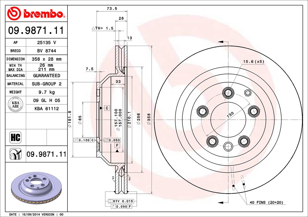 Tarcza hamulcowa BREMBO 09.9871.11