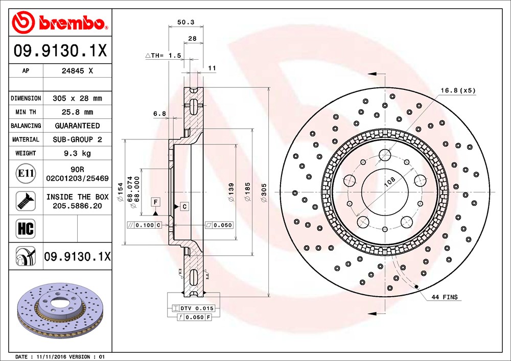 Tarcza hamulcowa BREMBO 09.9130.1X