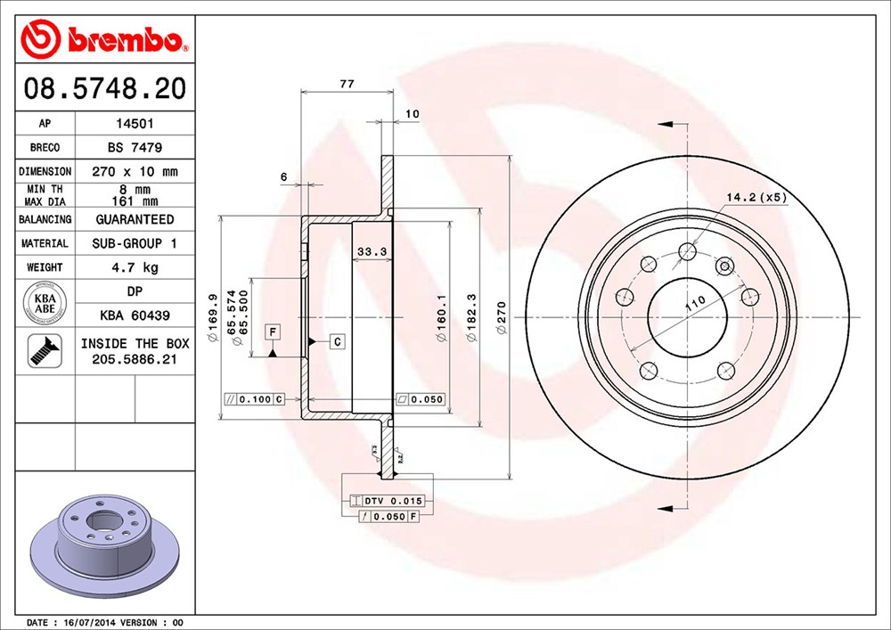 Tarcza hamulcowa BREMBO 08.5748.20