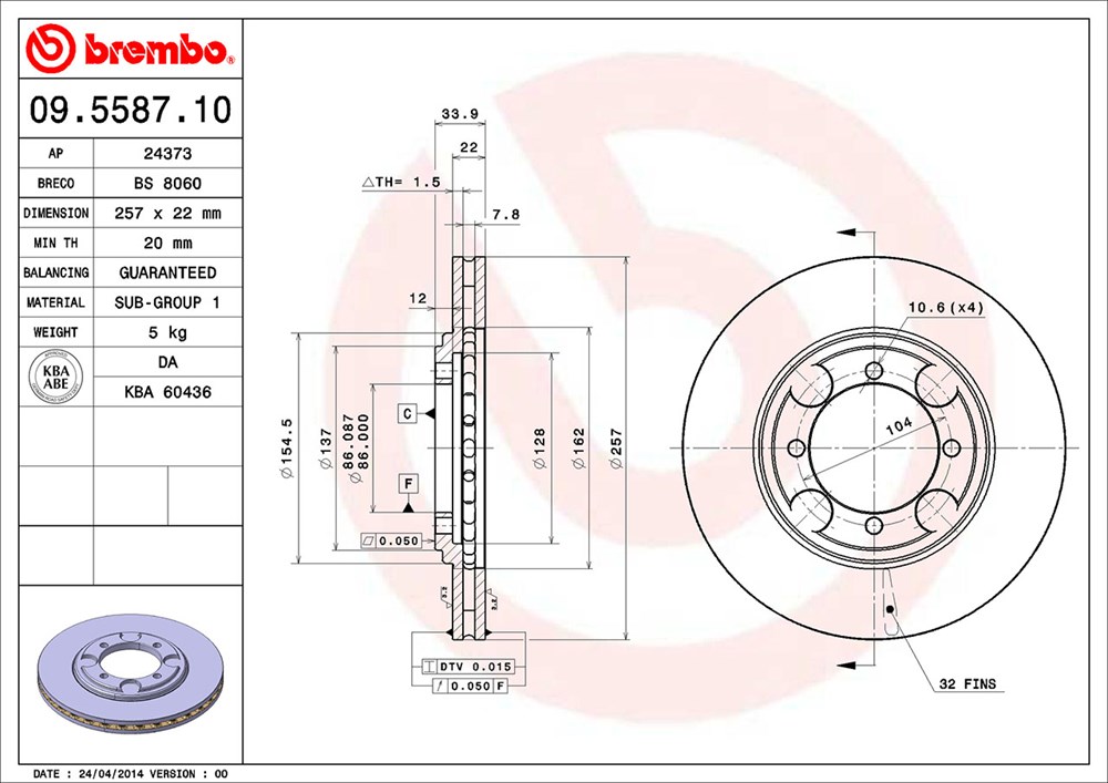 Tarcza hamulcowa BREMBO 09.5587.10