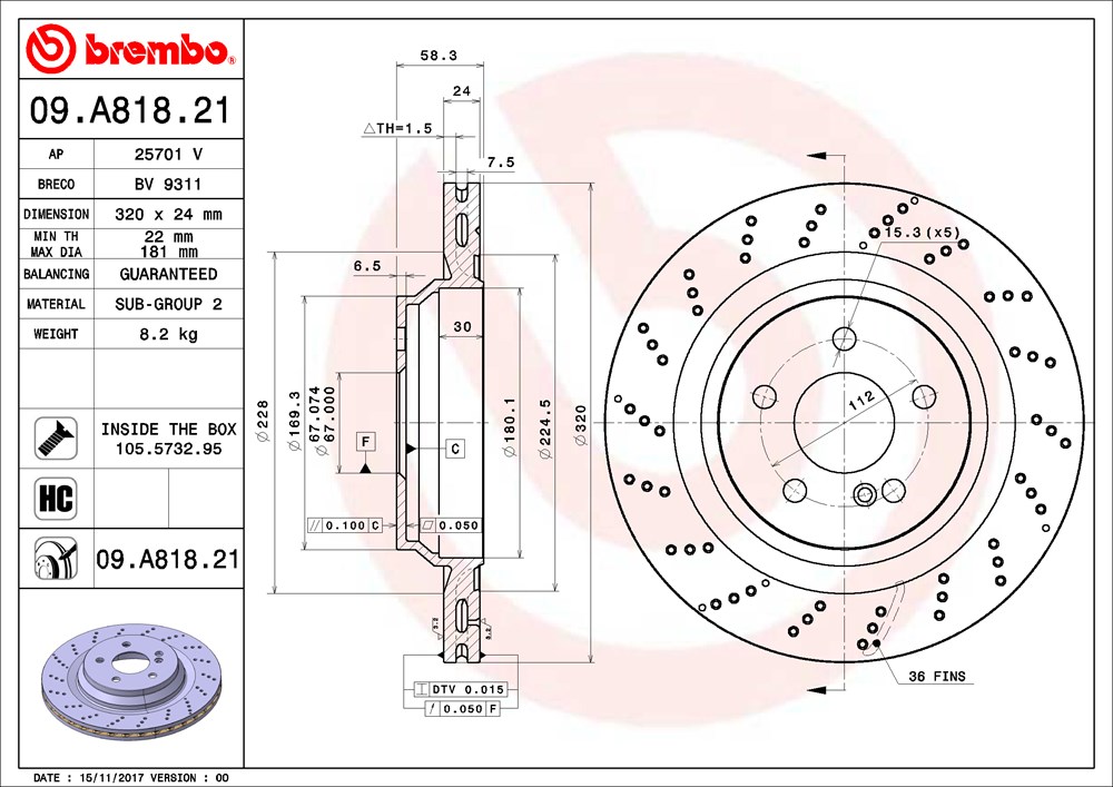 Tarcza hamulcowa BREMBO 09.A818.21