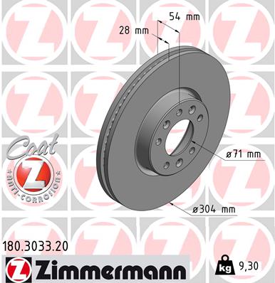 Tarcza hamulcowa ZIMMERMANN 180.3033.20