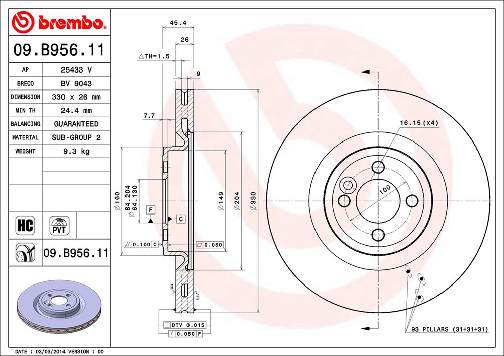 Tarcza hamulcowa BREMBO 09.B956.11