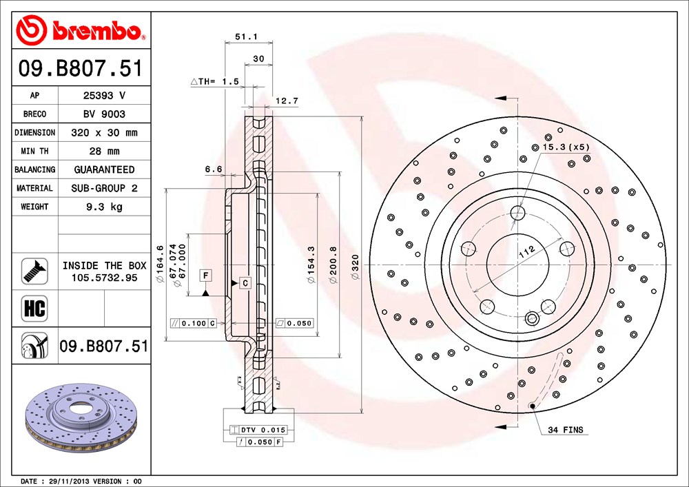 Tarcza hamulcowa BREMBO 09.B807.51