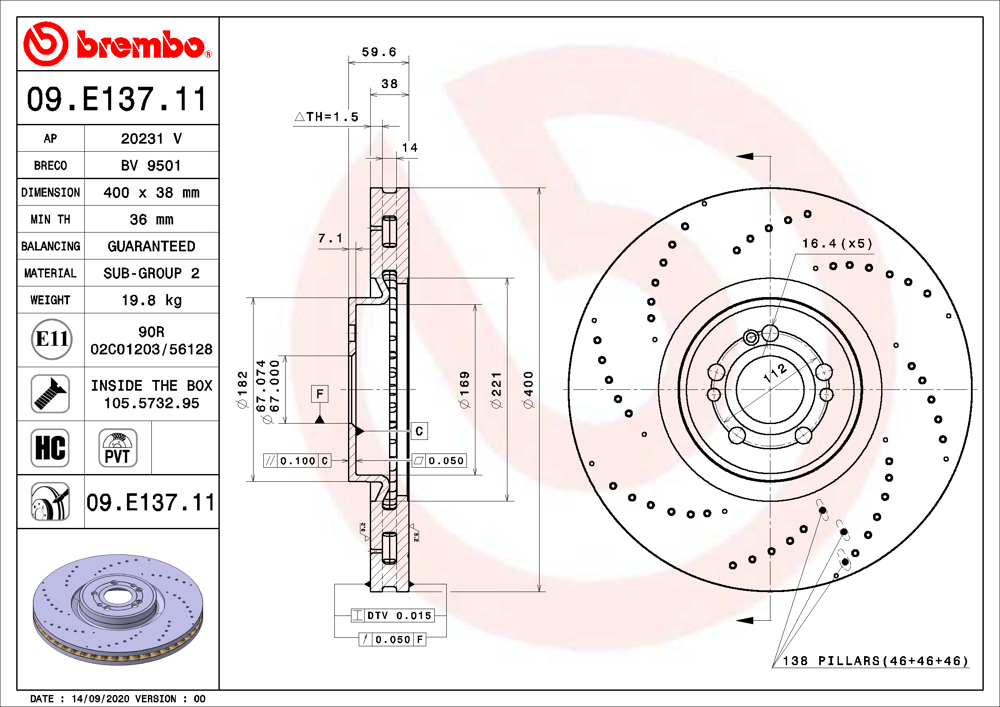 Tarcza hamulcowa BREMBO 09.E137.11