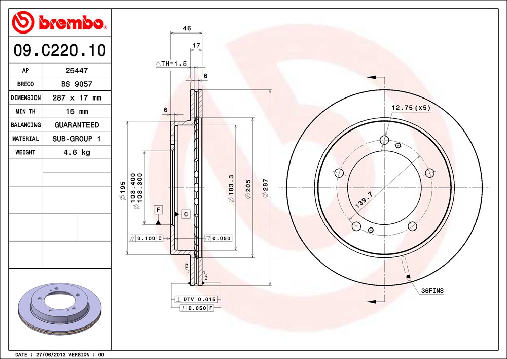 Tarcza hamulcowa BREMBO 09.C220.10