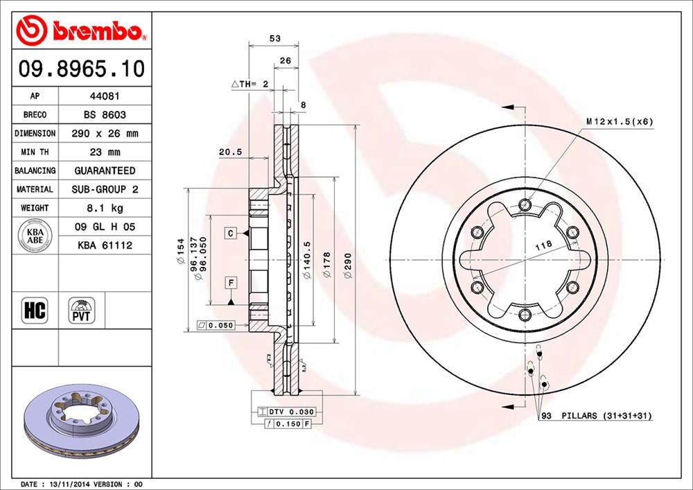 Tarcza hamulcowa BREMBO 09.8965.10