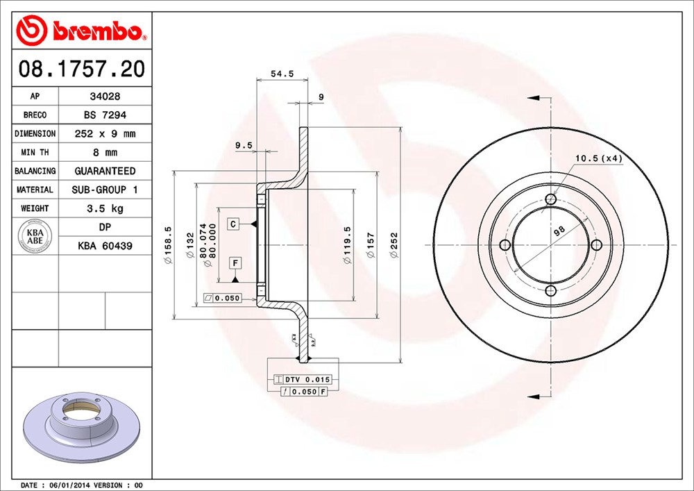 Tarcza hamulcowa BREMBO 08.1757.20