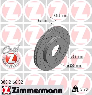 Tarcza hamulcowa ZIMMERMANN 380.2166.52