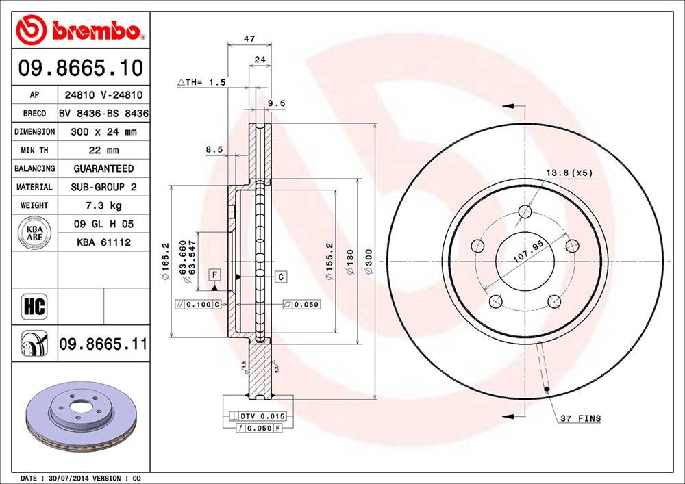 Tarcza hamulcowa BREMBO 09.8665.11