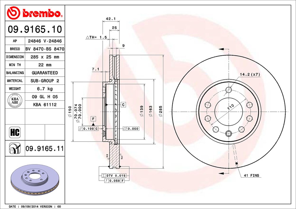 Tarcza hamulcowa BREMBO 09.9165.11