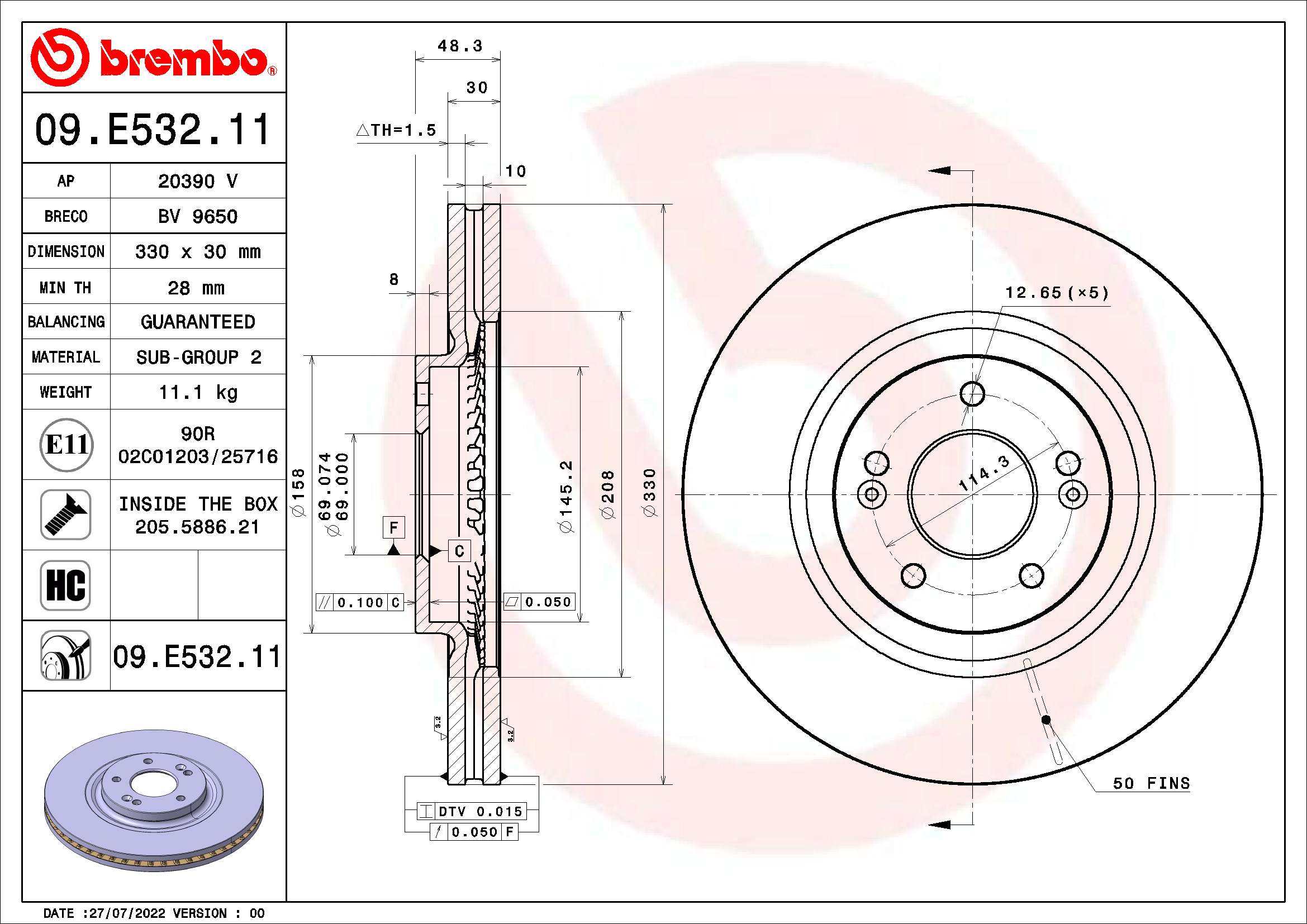 Tarcza hamulcowa BREMBO 09.E532.11