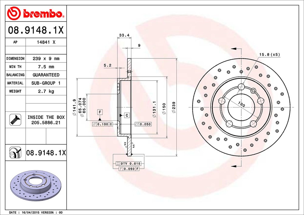 Tarcza hamulcowa BREMBO 08.9148.1X