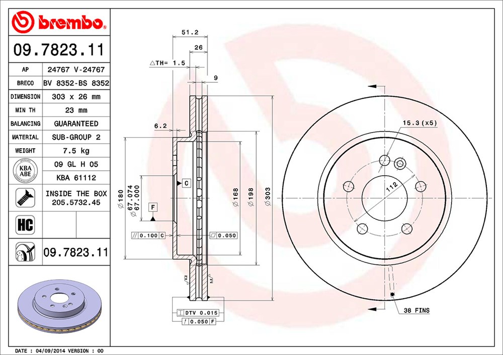 Tarcza hamulcowa BREMBO 09.7823.11