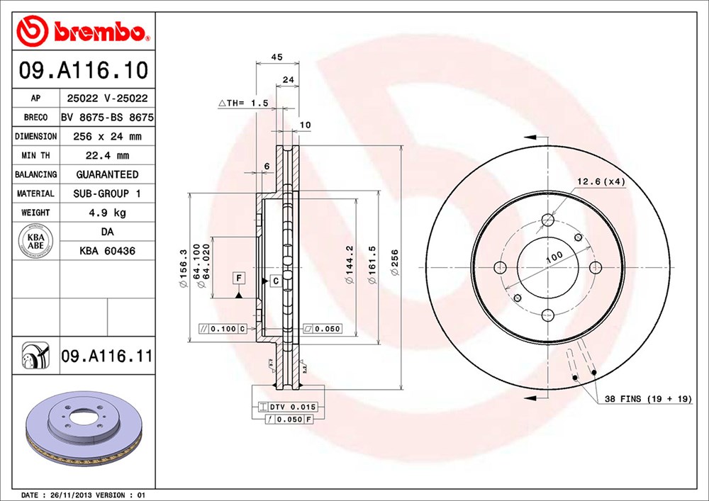 Tarcza hamulcowa BREMBO 09.A116.11