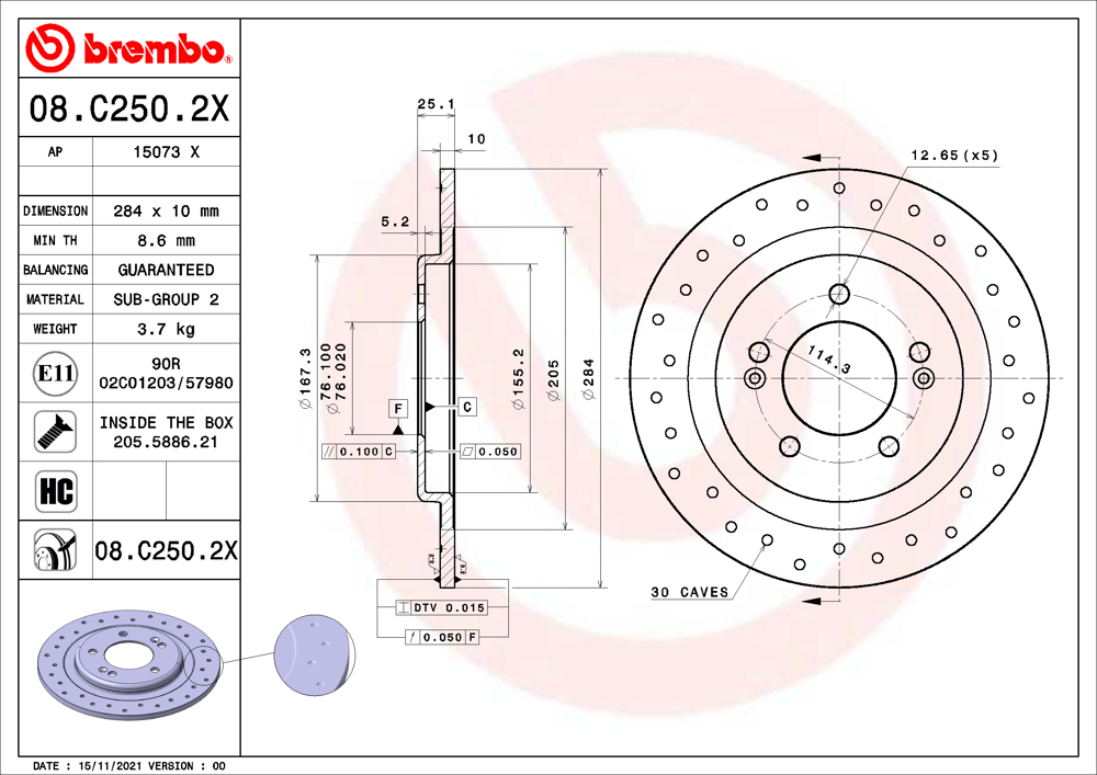 Tarcza hamulcowa BREMBO 08.C250.2X
