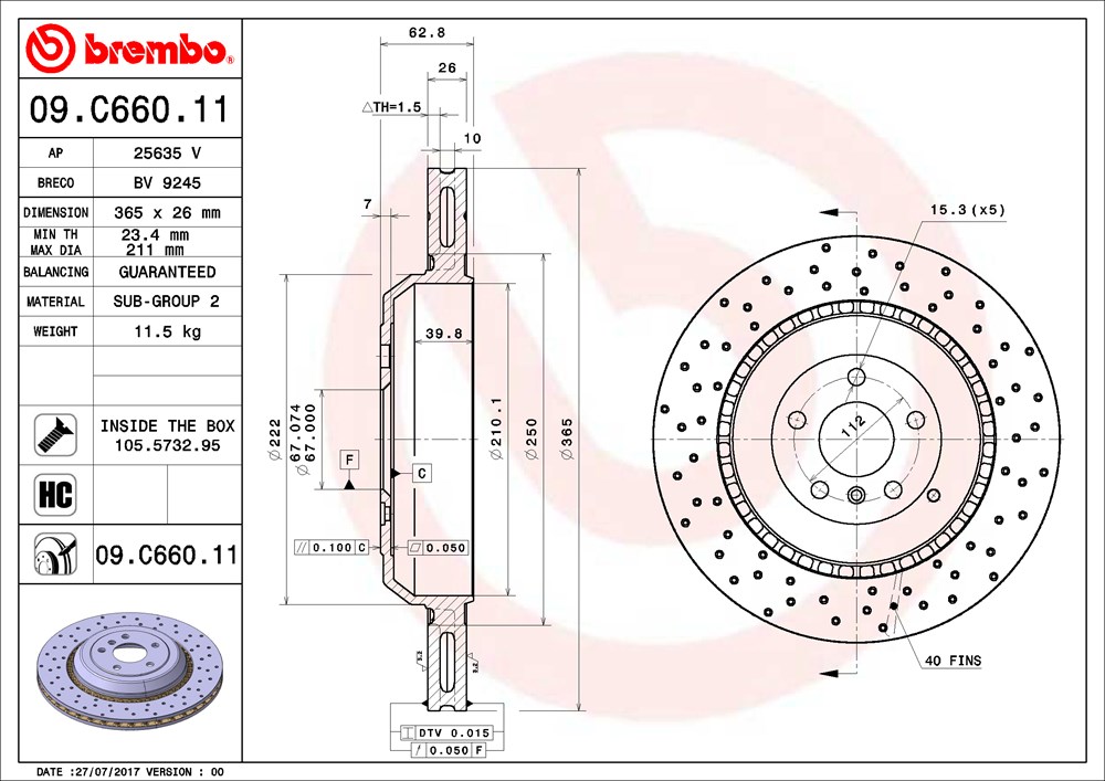 Tarcza hamulcowa BREMBO 09.C660.11