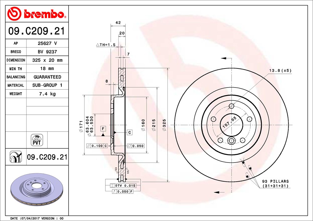 Tarcza hamulcowa BREMBO 09.C209.21