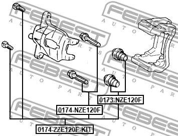 Sworzeń prowadzący  zacisk hamulca FEBEST 0174-ZZE120F-KIT