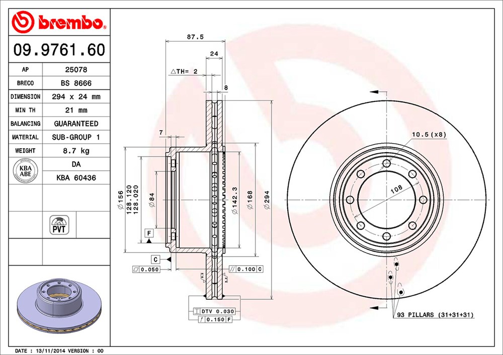 Tarcza hamulcowa BREMBO 09.9761.60