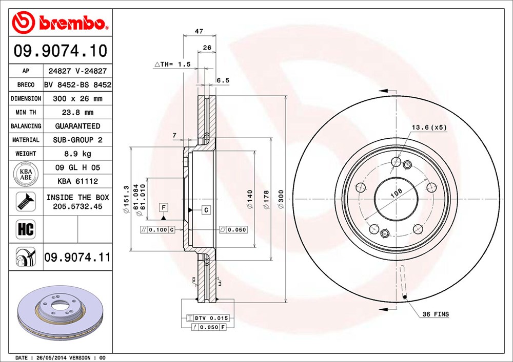 Tarcza hamulcowa BREMBO 09.9074.11