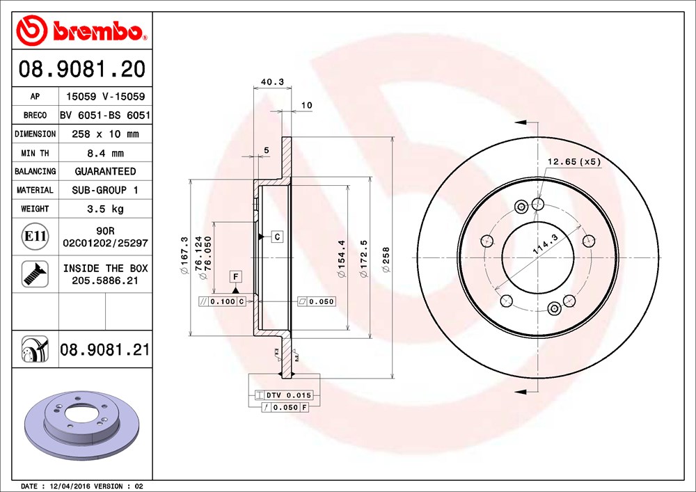 Tarcza hamulcowa BREMBO 08.9081.21