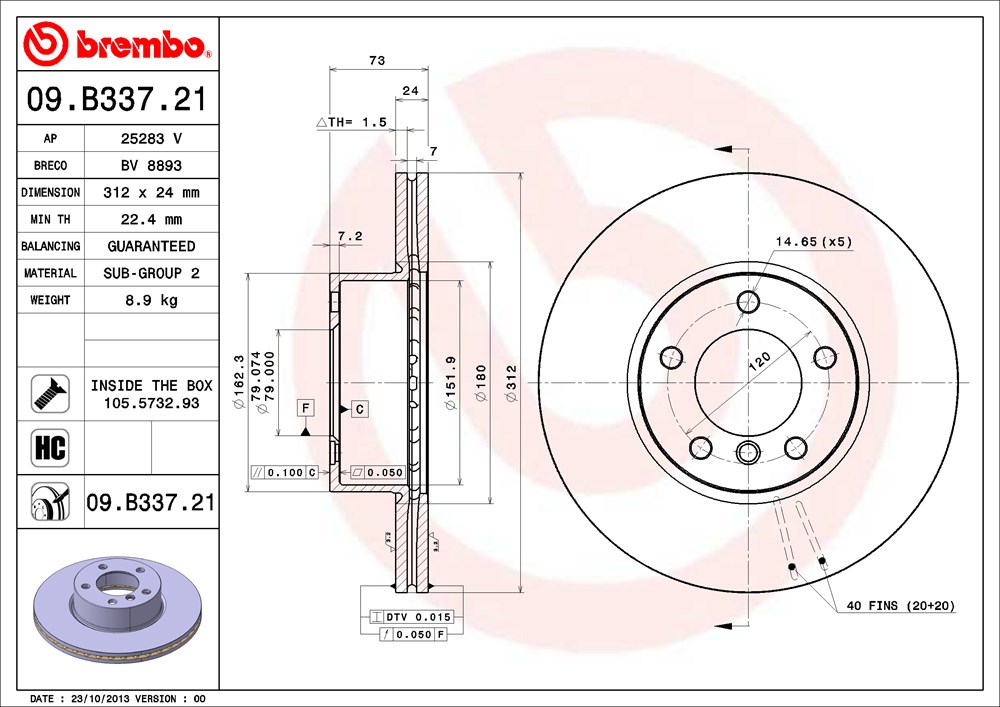 Tarcza hamulcowa BREMBO 09.B337.21