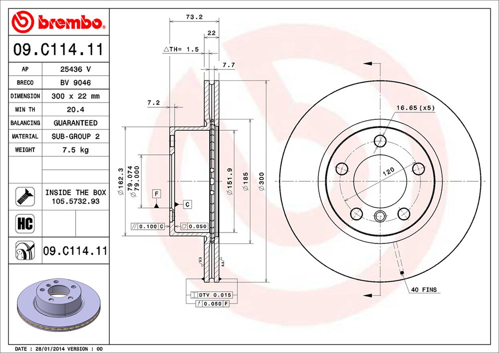 Tarcza hamulcowa BREMBO 09.C114.11