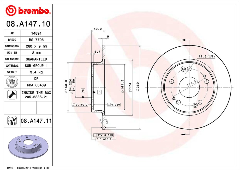 Tarcza hamulcowa BREMBO 08.A147.11