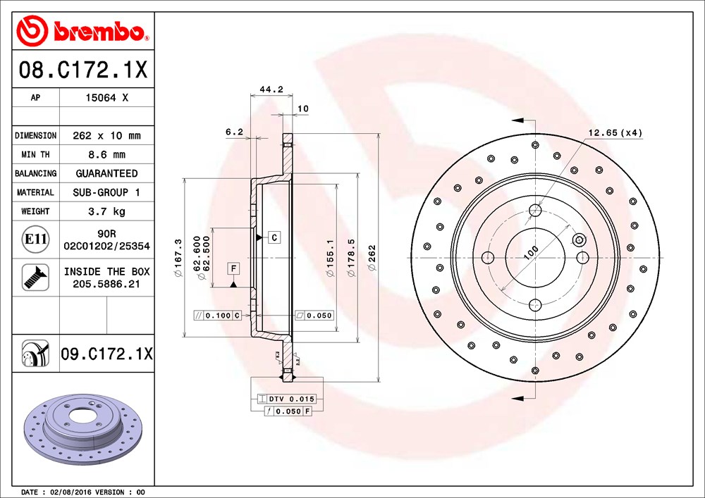 Tarcza hamulcowa BREMBO 08.C172.1X