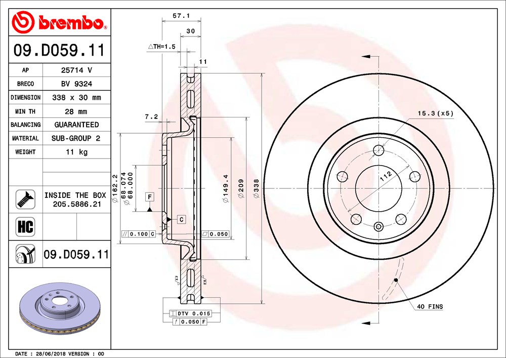 Tarcza hamulcowa BREMBO 09.D059.11