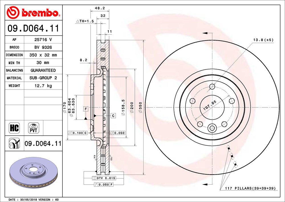 Tarcza hamulcowa BREMBO 09.D064.11