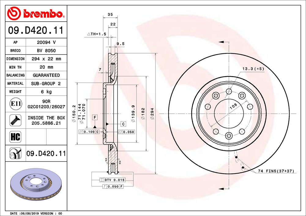Tarcza hamulcowa BREMBO 09.D420.11